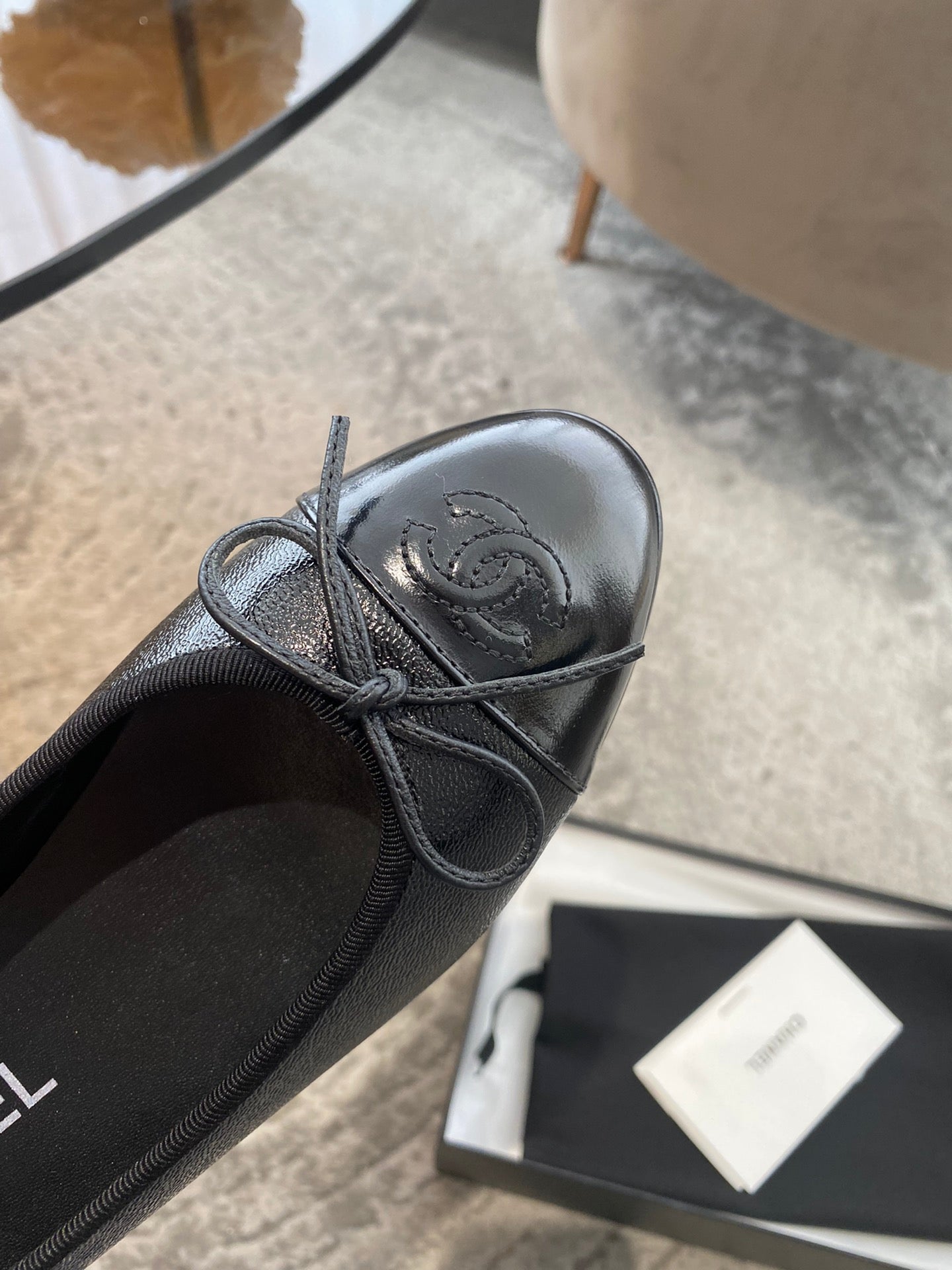 CHANEL BALLET FLATS ALL BLACK LAMBSKIN
