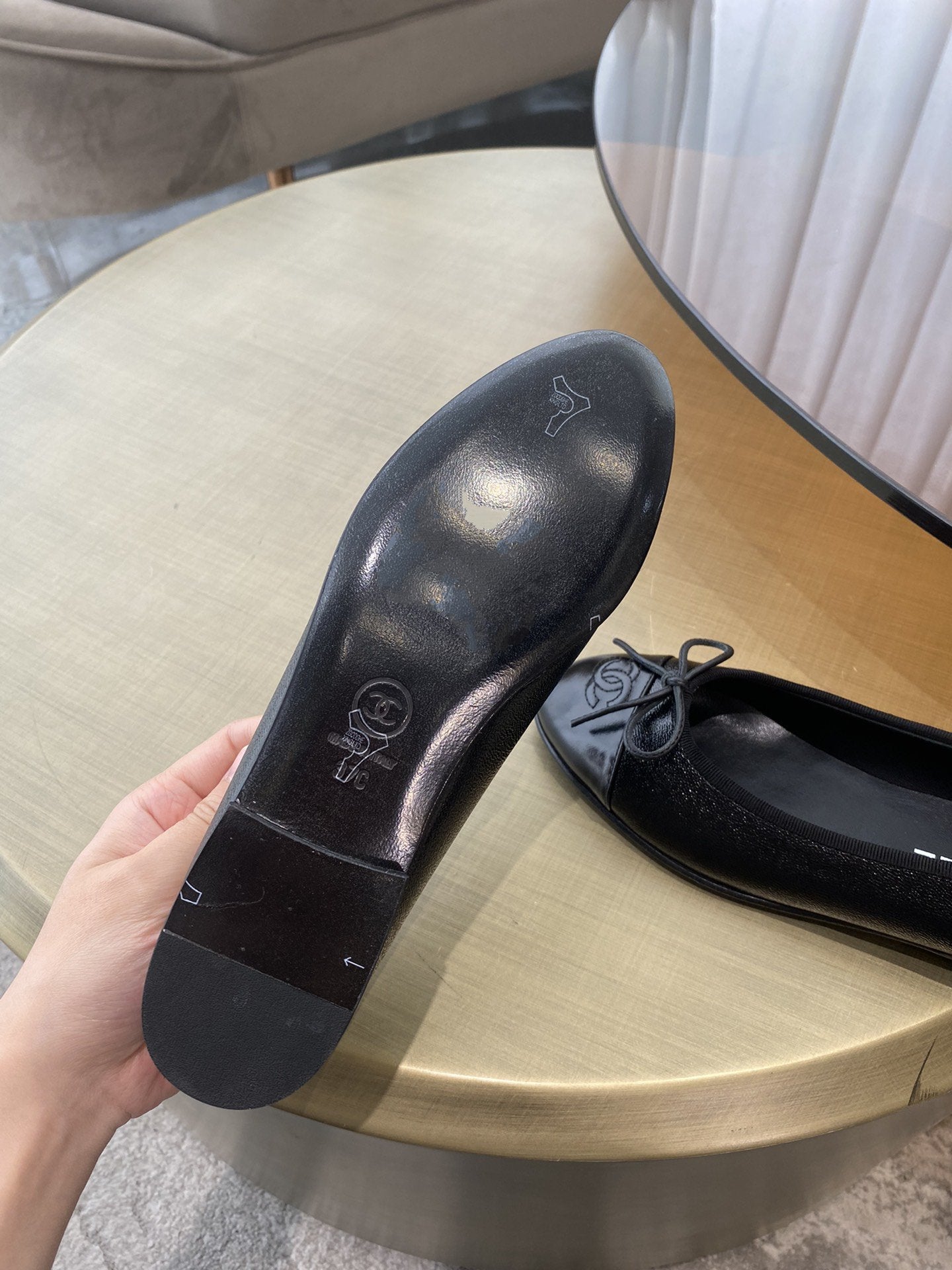 CHANEL BALLET FLATS ALL BLACK LAMBSKIN