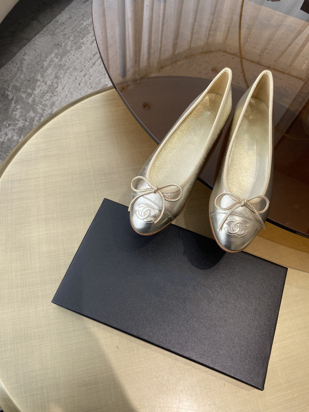 CHANEL BALLET FLATS LIGHT GOLD LAMBSKIN