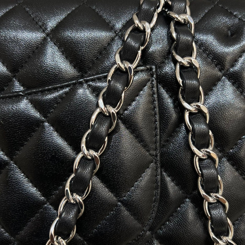 CHANEL FLAP BAG 25CM SILVER HARDWARE BLACK LAMBSKIN