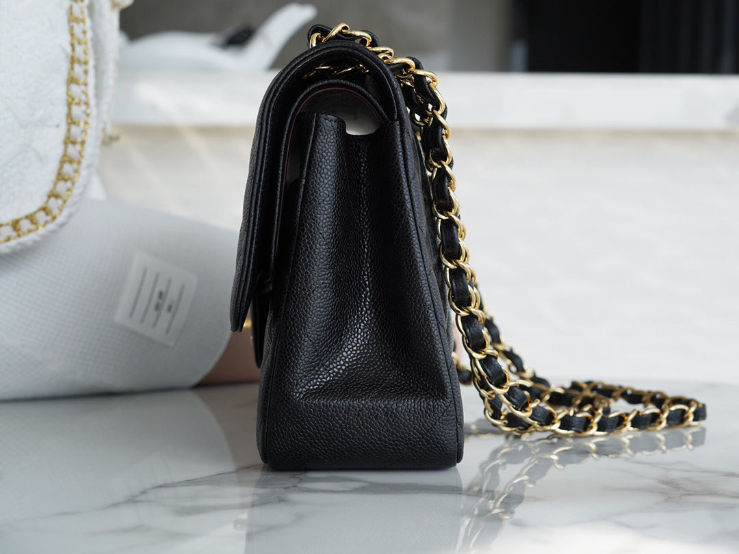 CHANEL FLAP BAG JUMBO 30CM GOLD HARDWARE BLACK CAVIAR