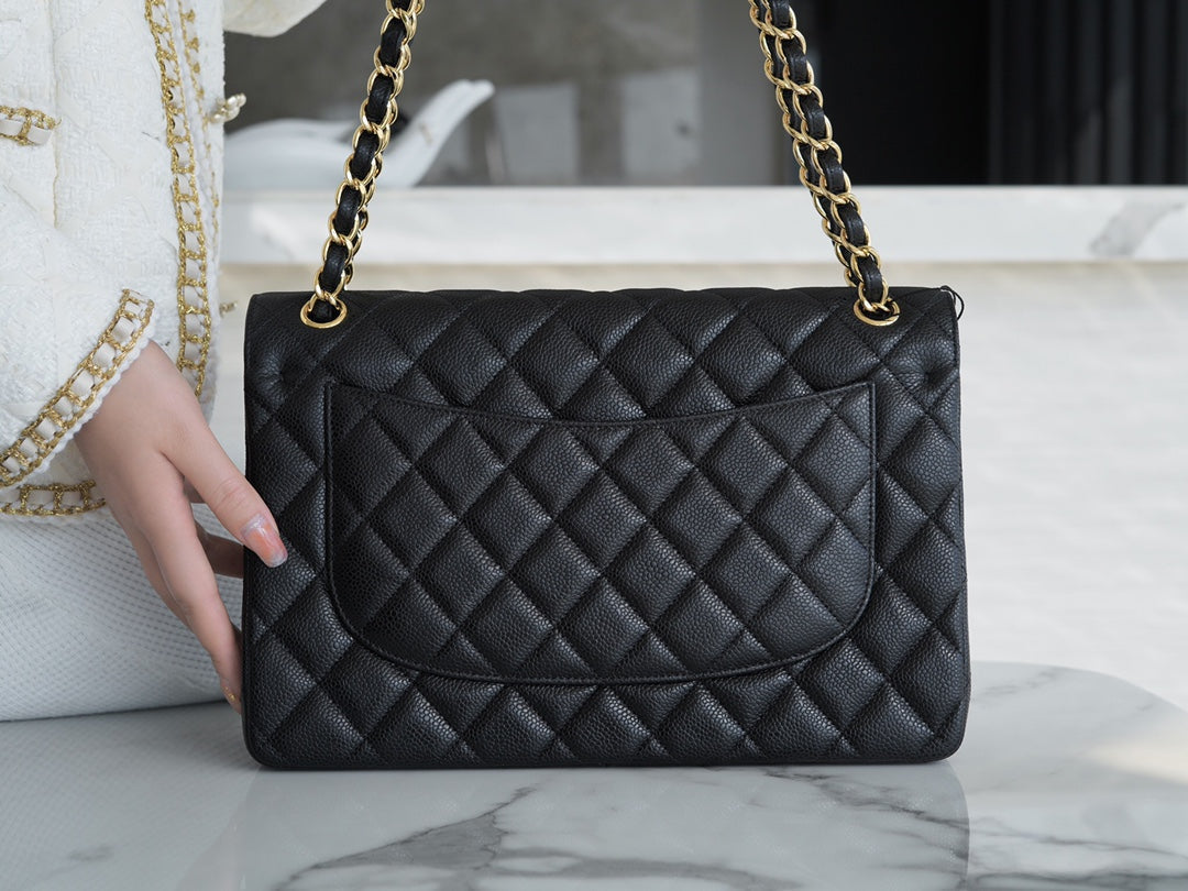 CHANEL FLAP BAG JUMBO 30CM GOLD HARDWARE BLACK CAVIAR