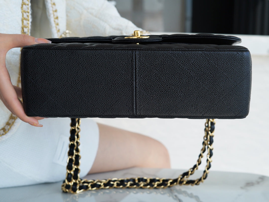 CHANEL FLAP BAG JUMBO 30CM GOLD HARDWARE BLACK CAVIAR