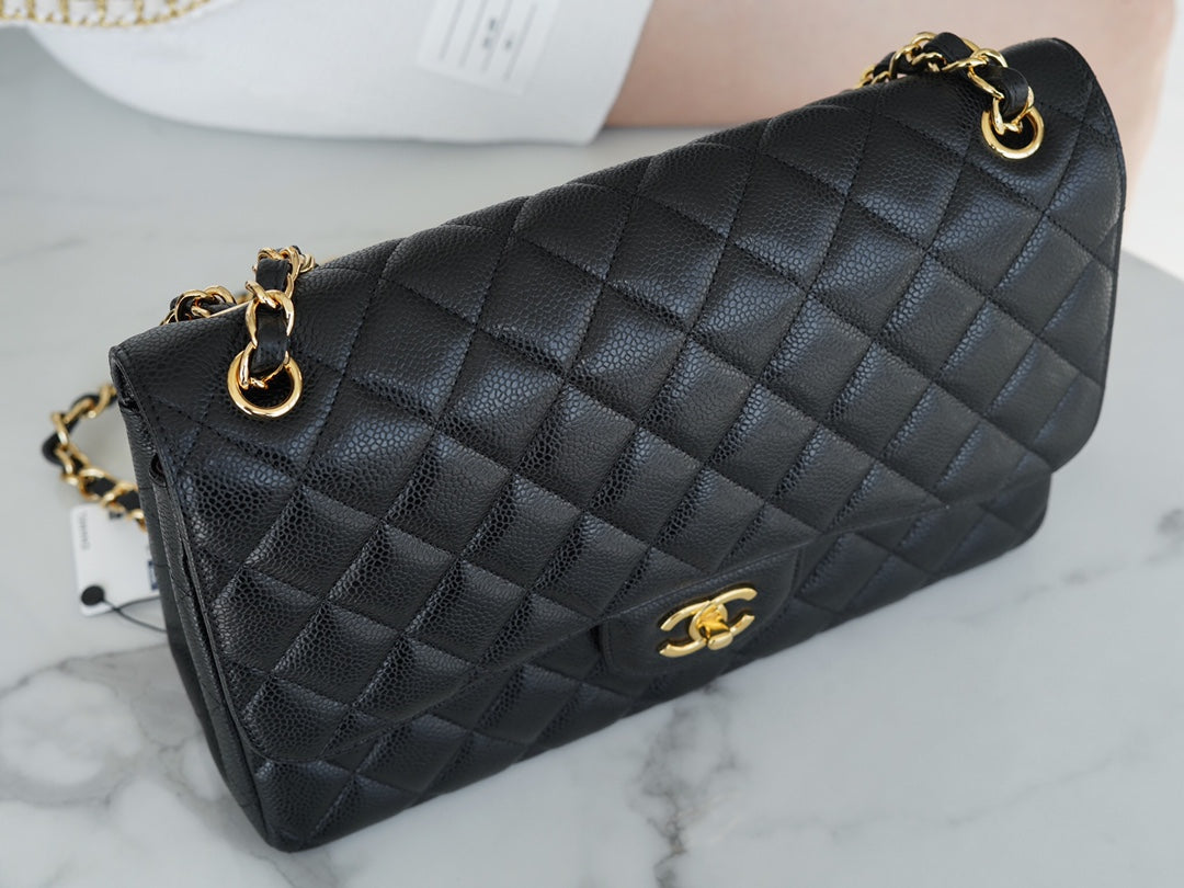 CHANEL FLAP BAG JUMBO 30CM GOLD HARDWARE BLACK CAVIAR