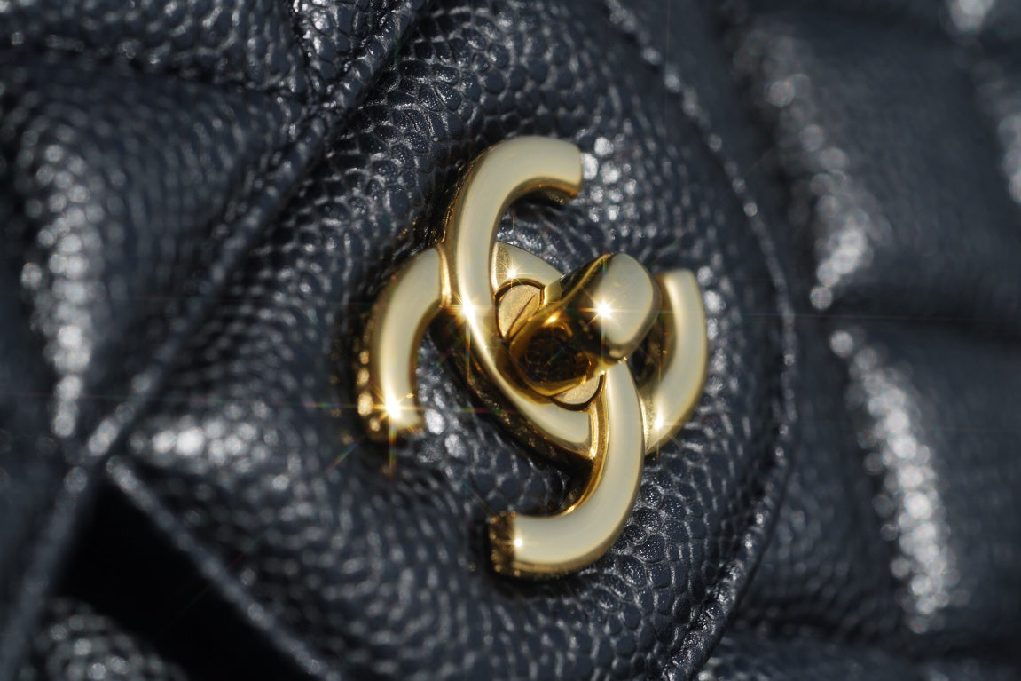 CHANEL FLAP BAG JUMBO 30CM GOLD HARDWARE BLACK CAVIAR