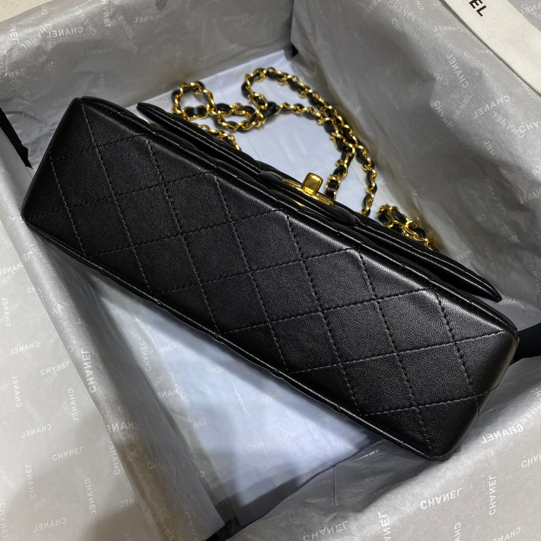 CHANEL FLAP BAG 23CM BLACK LAMBSKIN GOLD HARDWARE