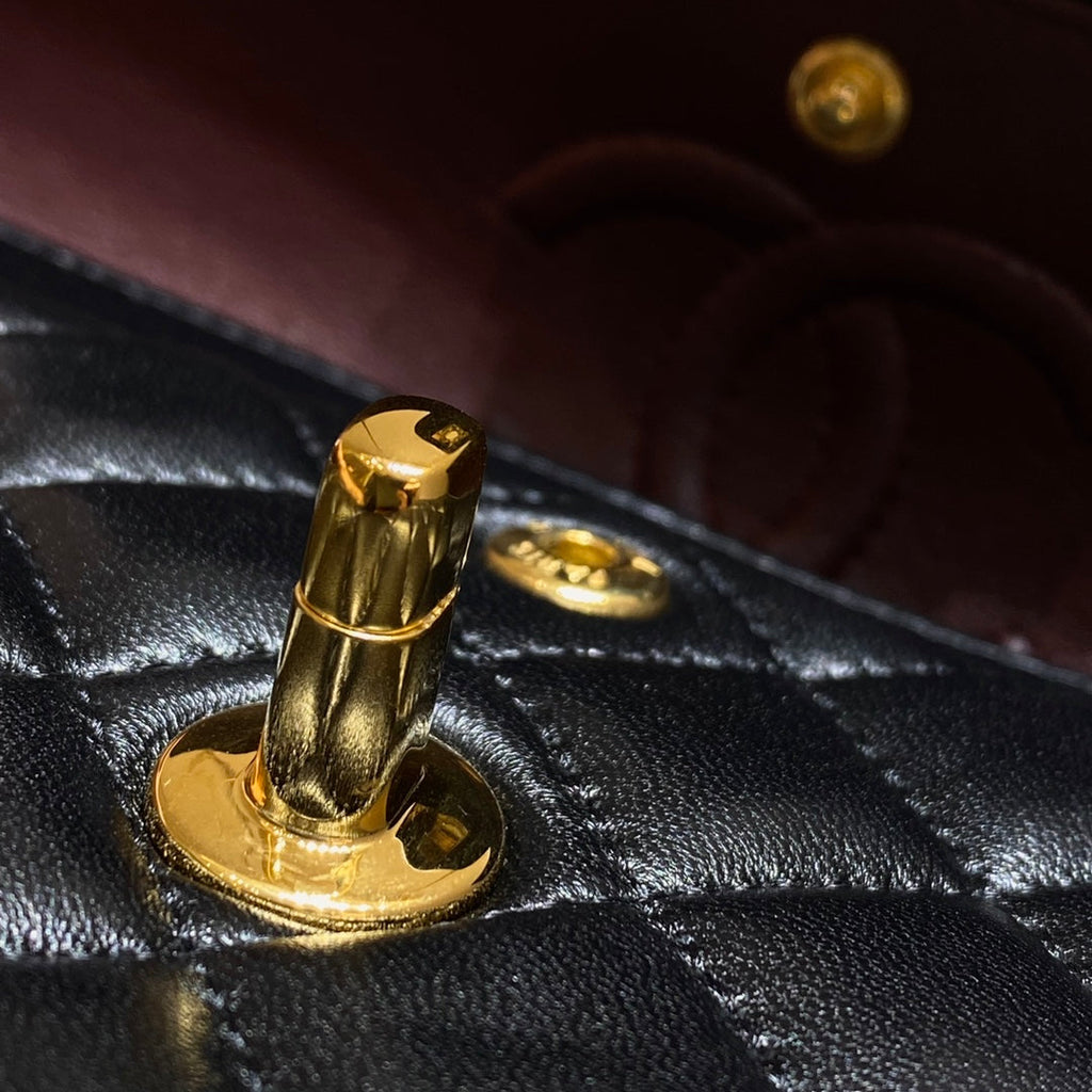 CHANEL FLAP BAG 23CM BLACK LAMBSKIN GOLD HARDWARE