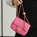 CHANEL FLAP BAG 17CM PINK LAMBSKIN GOLD HARDWARE