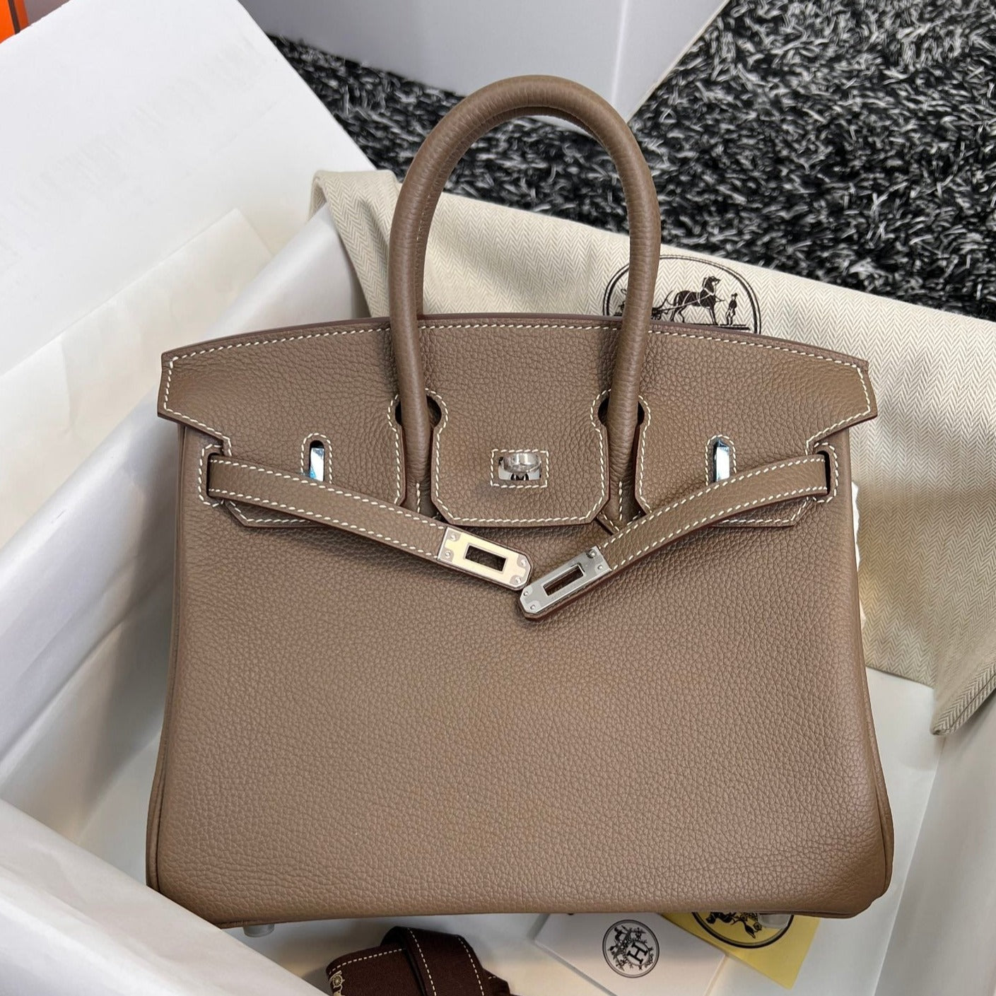 HERMES BIRKIN 25CM BROWN TOGO LEATHER SILVER HARDWARE