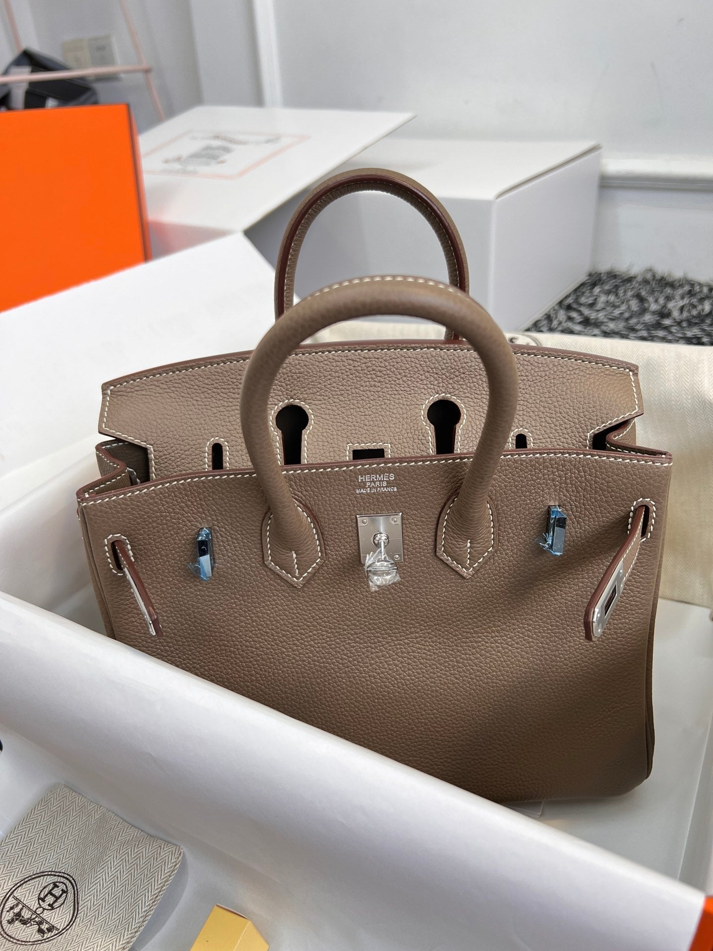 HERMES BIRKIN 25CM BROWN TOGO LEATHER SILVER HARDWARE