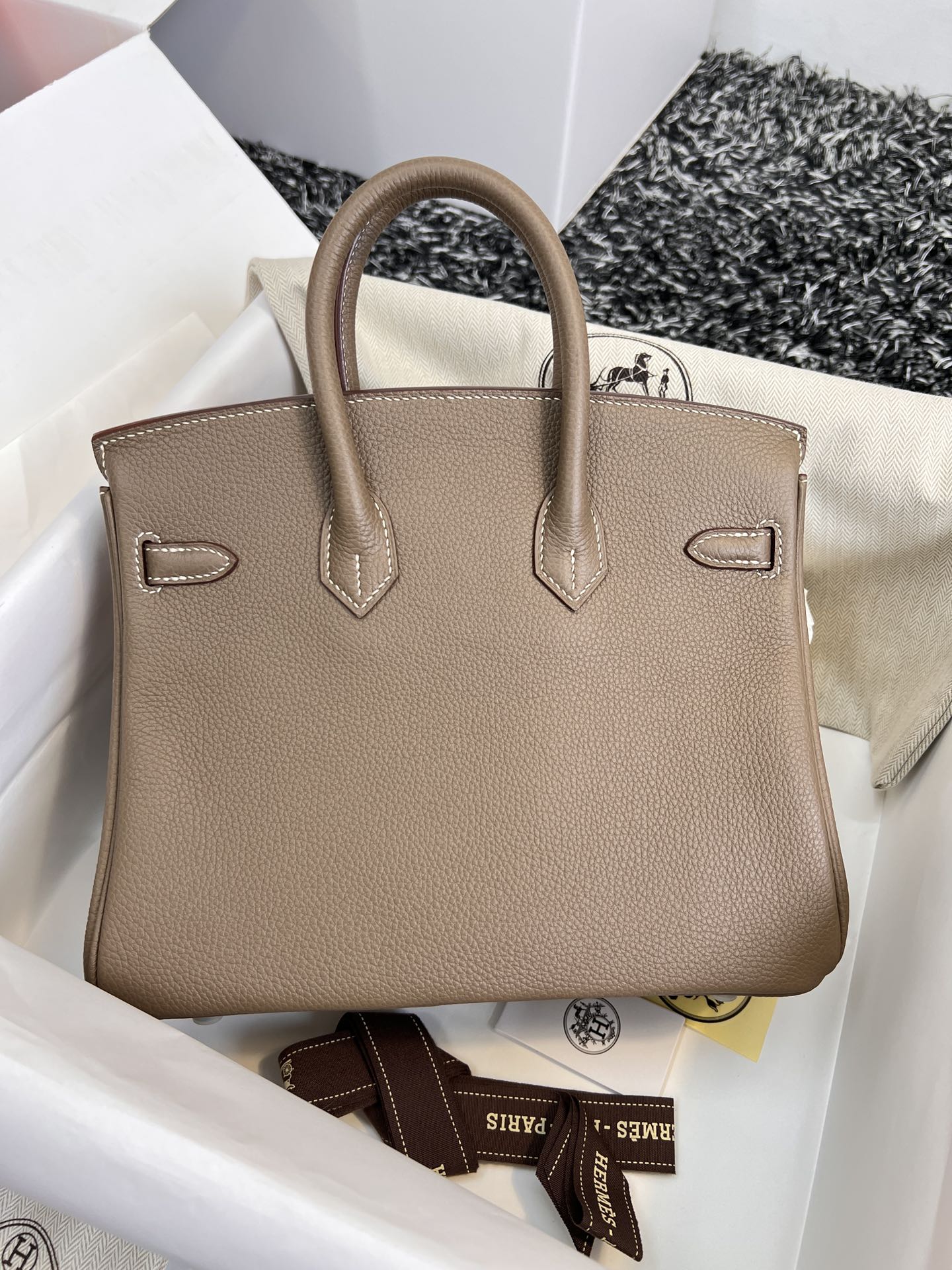 HERMES BIRKIN 25CM BROWN TOGO LEATHER SILVER HARDWARE