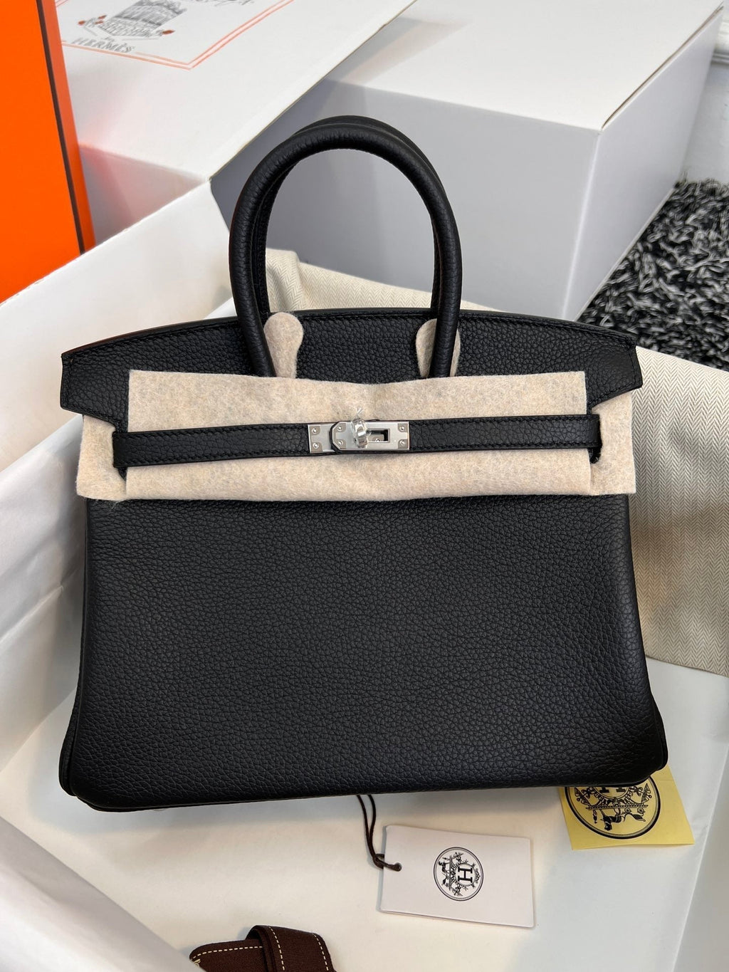 HERMES BIRKIN 25CM BLACK TOGO LEATHER SILVER HARDWARE