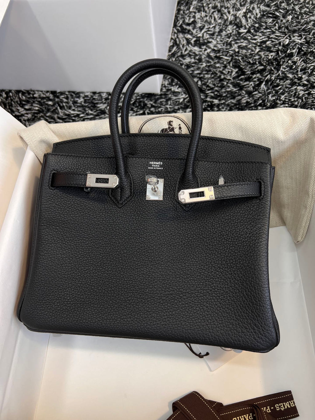 HERMES BIRKIN 25CM BLACK TOGO LEATHER SILVER HARDWARE