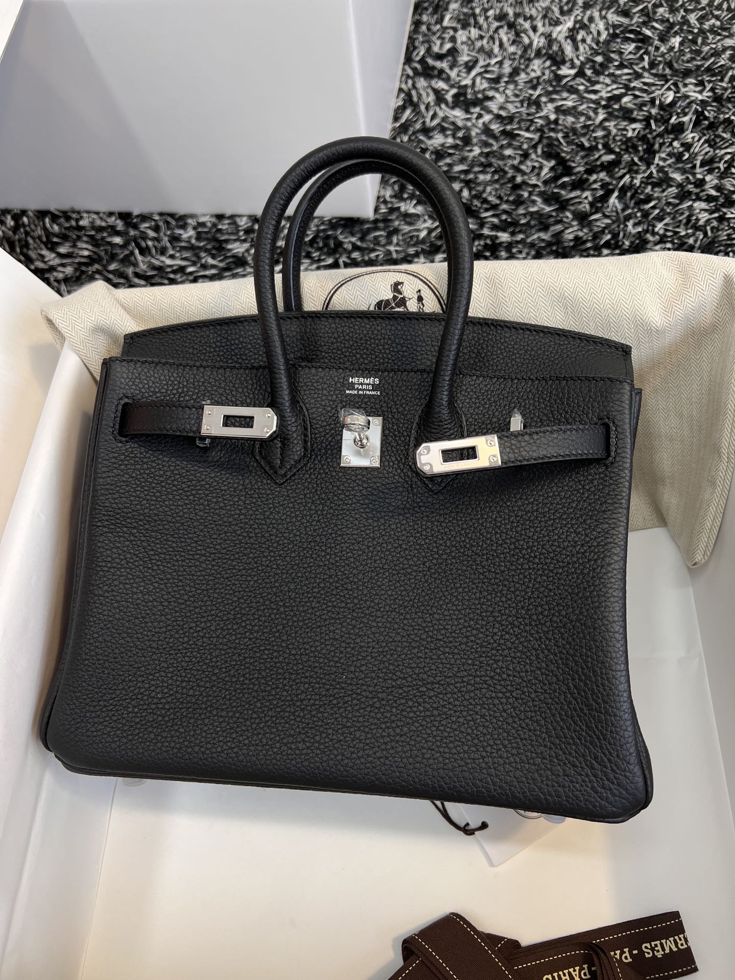 HERMES BIRKIN 25CM BLACK TOGO LEATHER SILVER HARDWARE