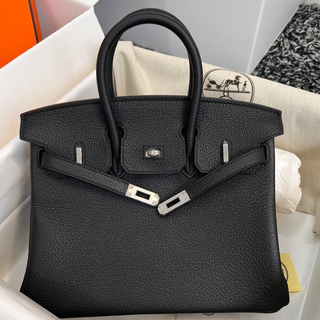 HERMES BIRKIN 25CM BLACK TOGO LEATHER SILVER HARDWARE