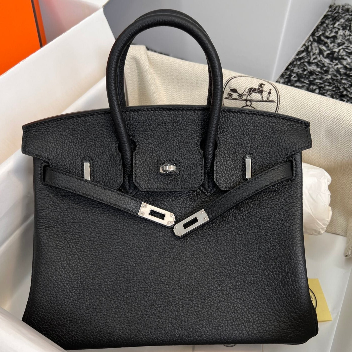 HERMES BIRKIN 25CM BLACK TOGO LEATHER SILVER HARDWARE