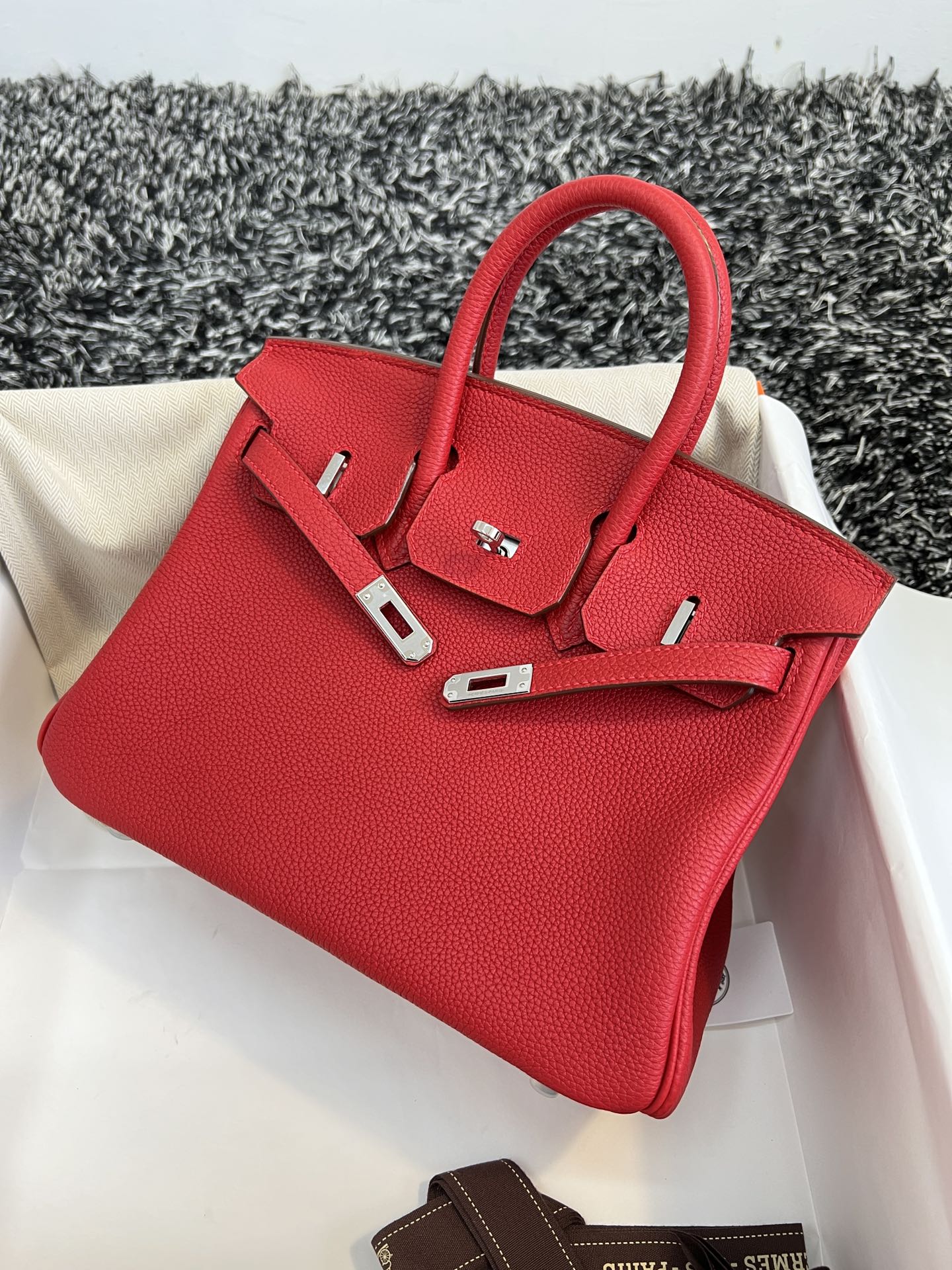 HERMES BIRKIN 25CM RED TOGO LEATHER SILVER HARDWARE
