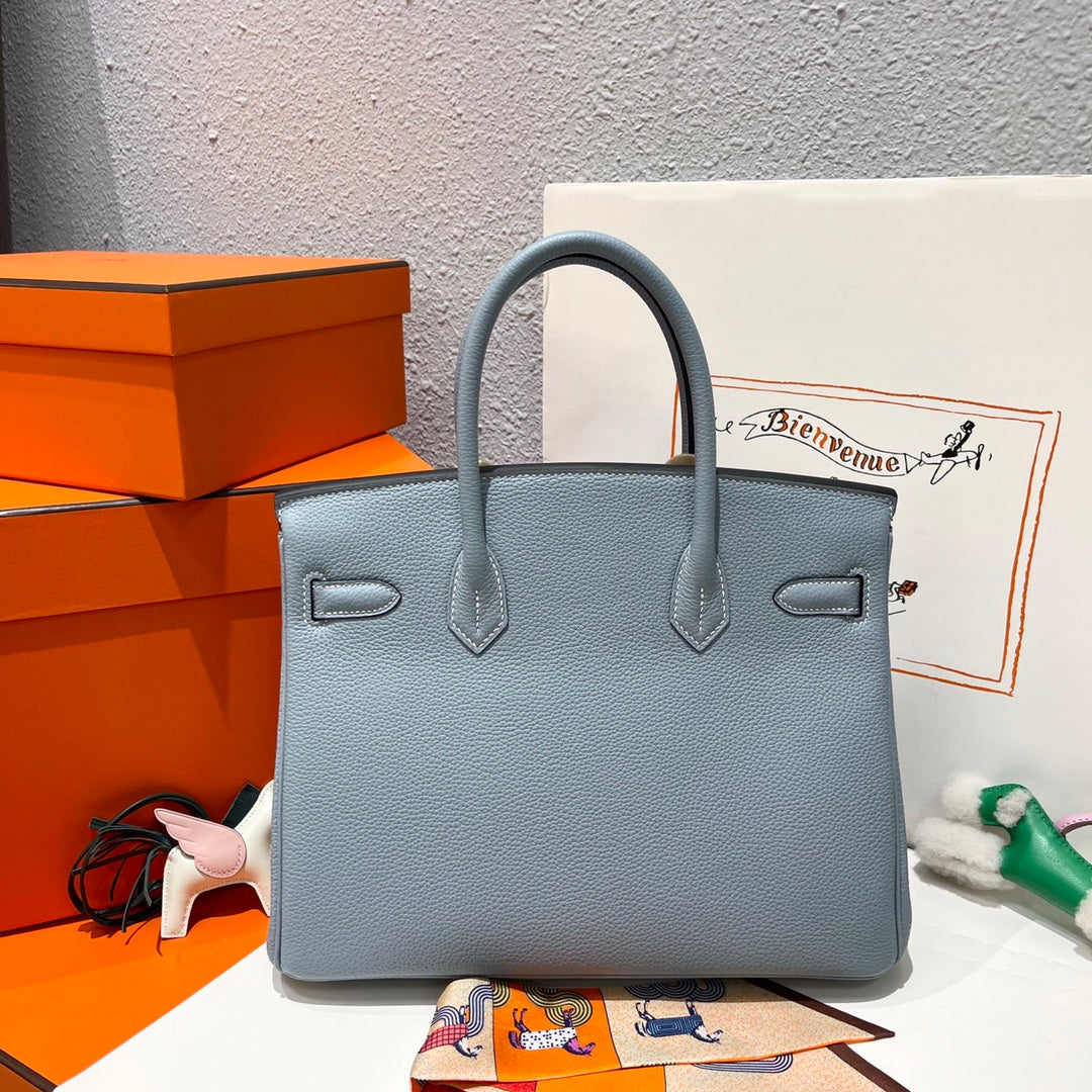 HERMES BIRKIN 30CM CLOUD BLUE TOGO LEATHER SILVER HARDWARE