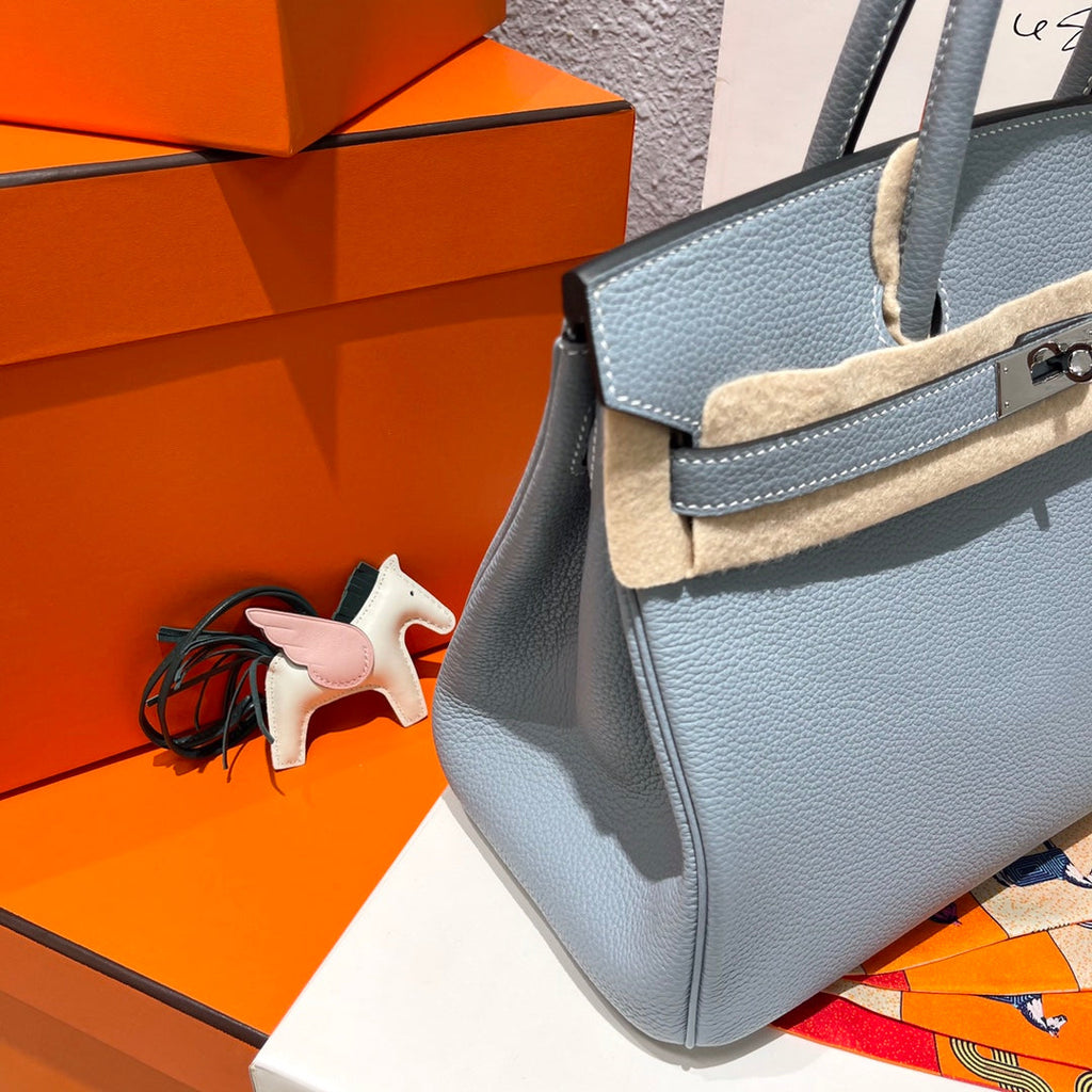 HERMES BIRKIN 30CM CLOUD BLUE TOGO LEATHER SILVER HARDWARE