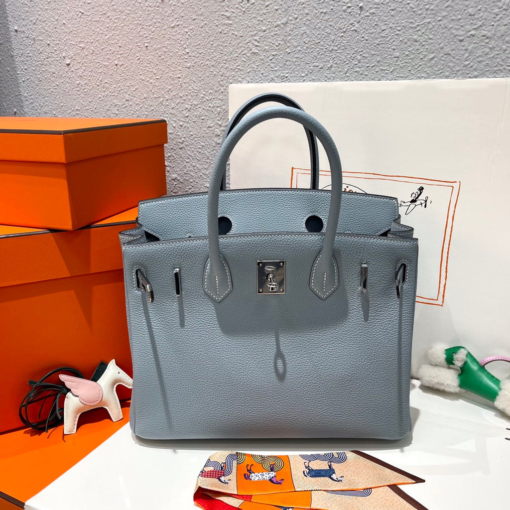 HERMES BIRKIN 30CM CLOUD BLUE TOGO LEATHER SILVER HARDWARE