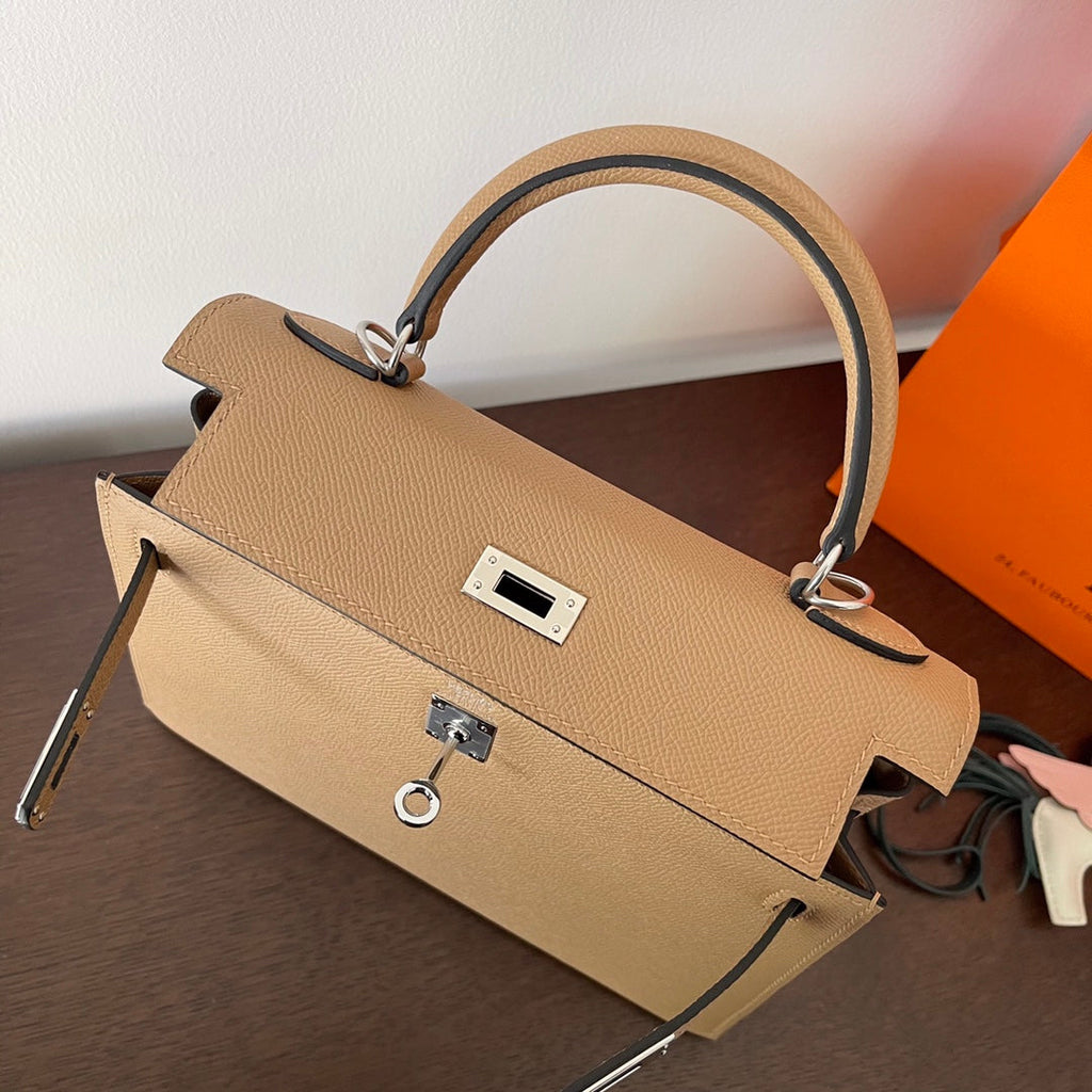 HERMES KELLY 25CM BEIGE EPSOM LEATHER SILVER HARDWARE
