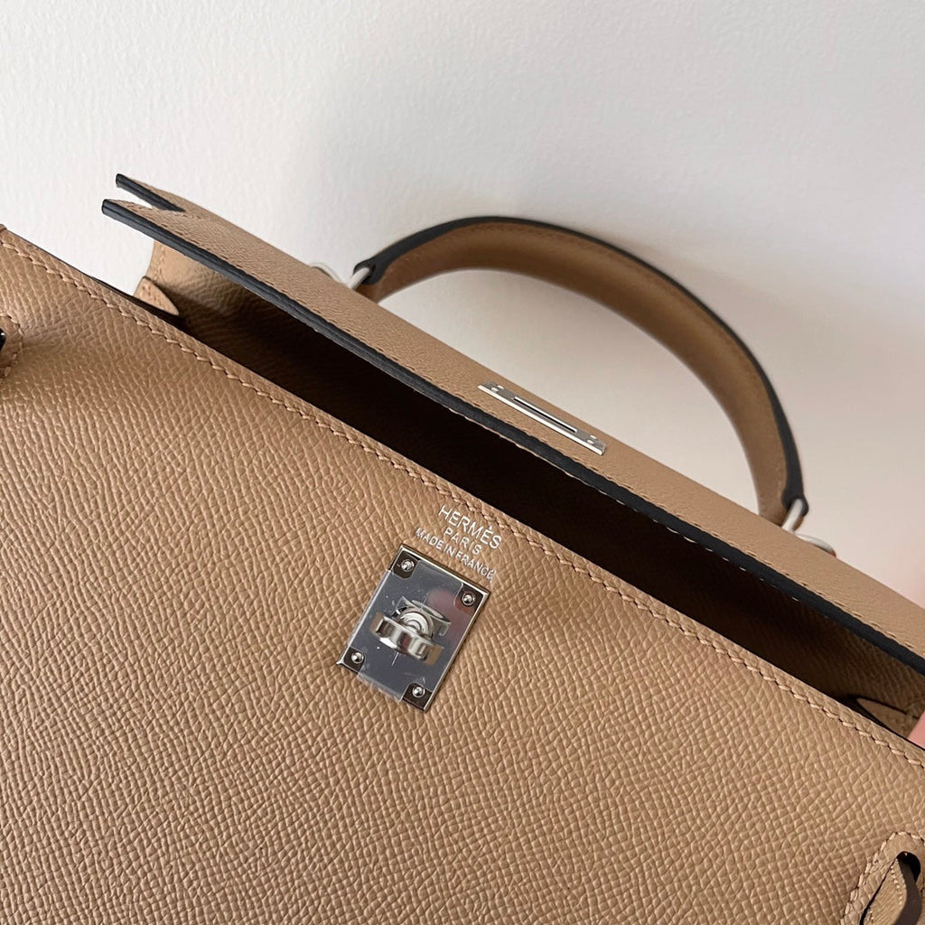 HERMES KELLY 25CM BEIGE EPSOM LEATHER SILVER HARDWARE