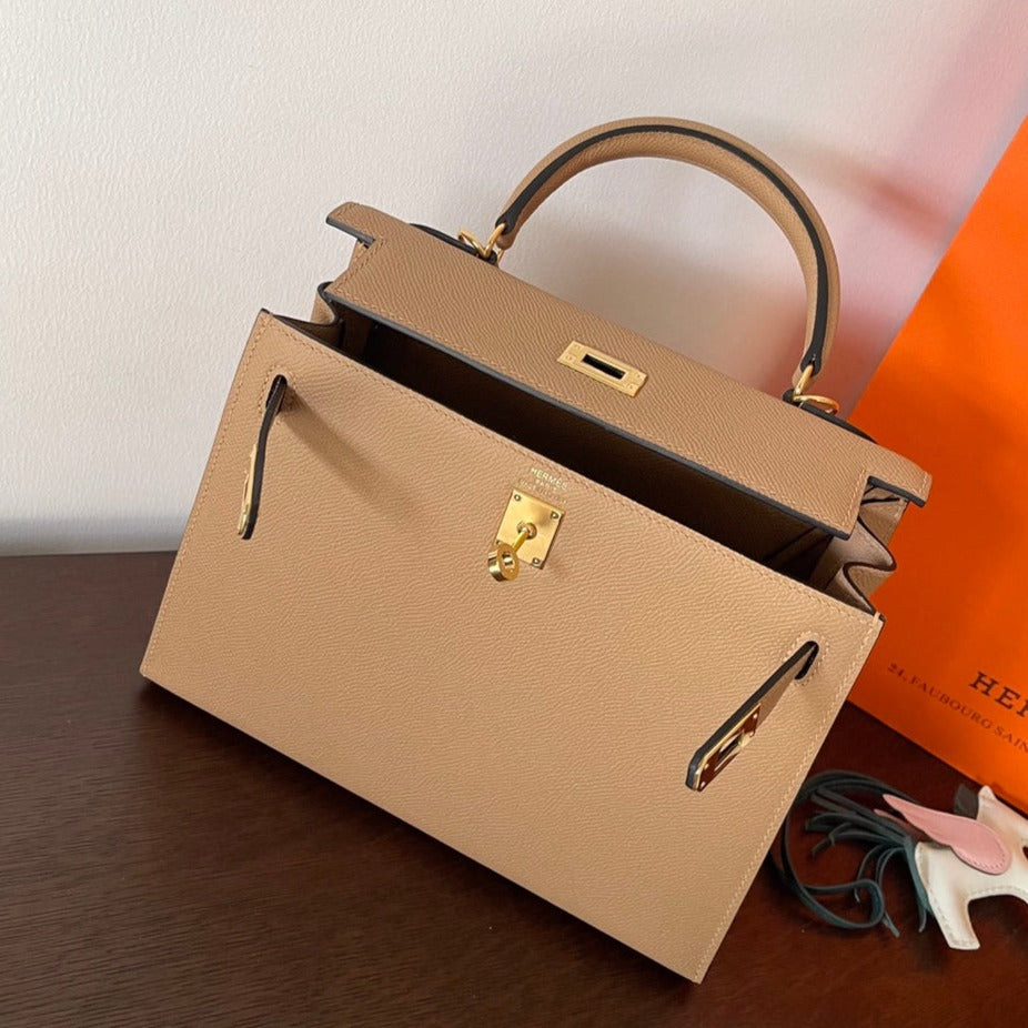 HERMES KELLY 25CM BEIGE EPSOM LEATHER GOLD HARDWARE