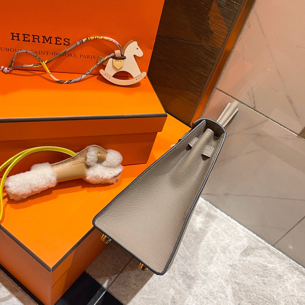 HERMES KELLY 25CM GREY EPSOM LEATHER GOLD HARDWARE