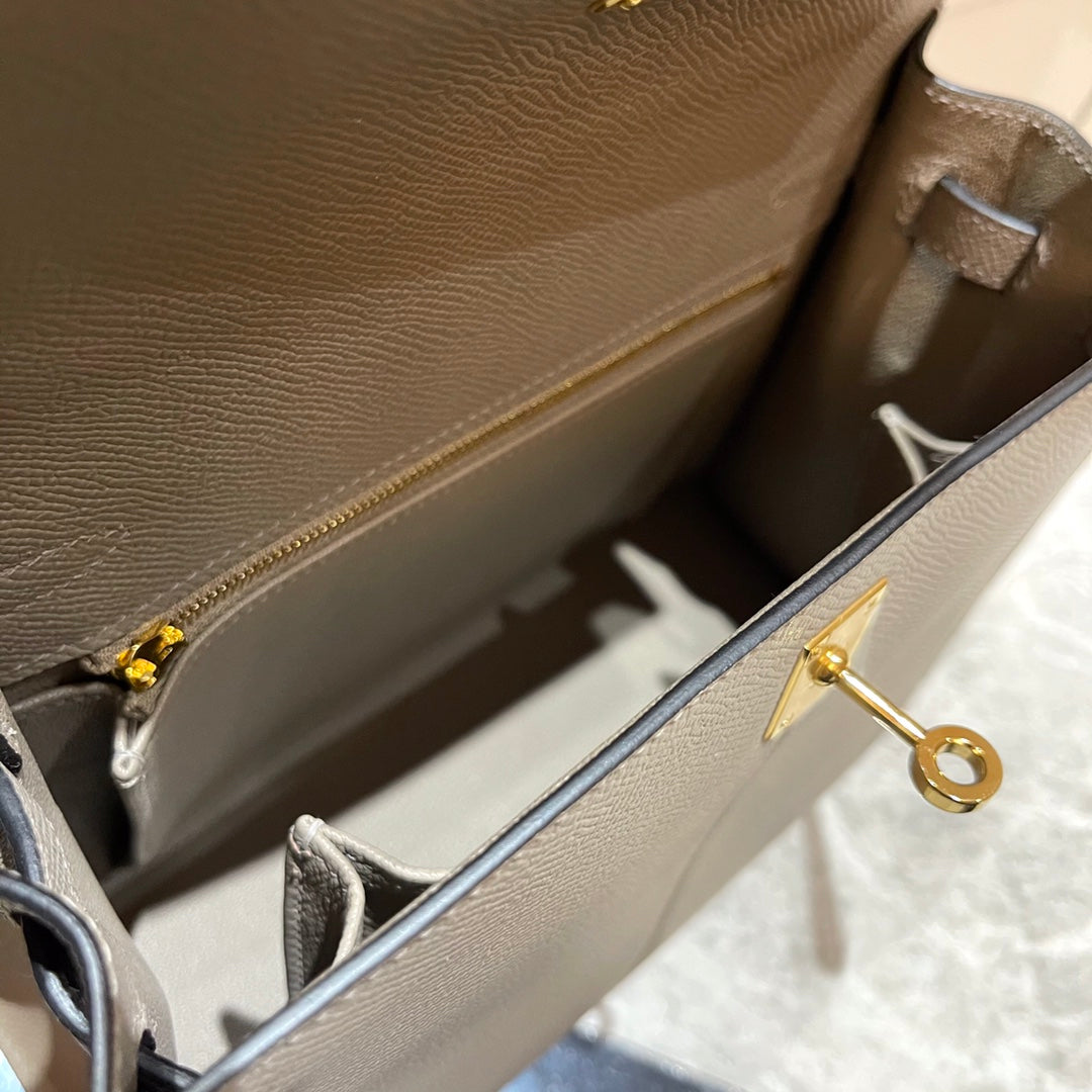 HERMES KELLY 25CM GREY EPSOM LEATHER GOLD HARDWARE