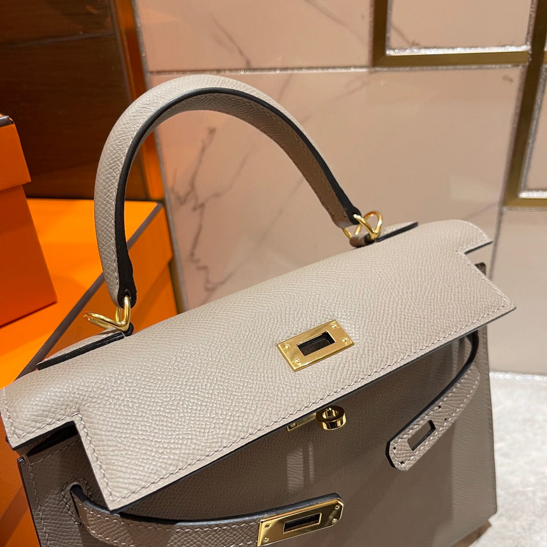 HERMES KELLY 25CM GREY EPSOM LEATHER GOLD HARDWARE
