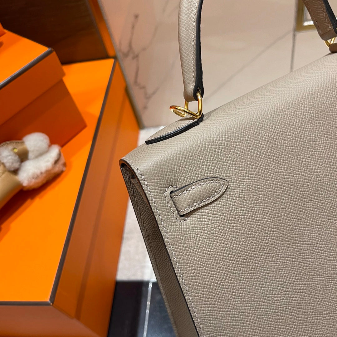 HERMES KELLY 25CM GREY EPSOM LEATHER GOLD HARDWARE