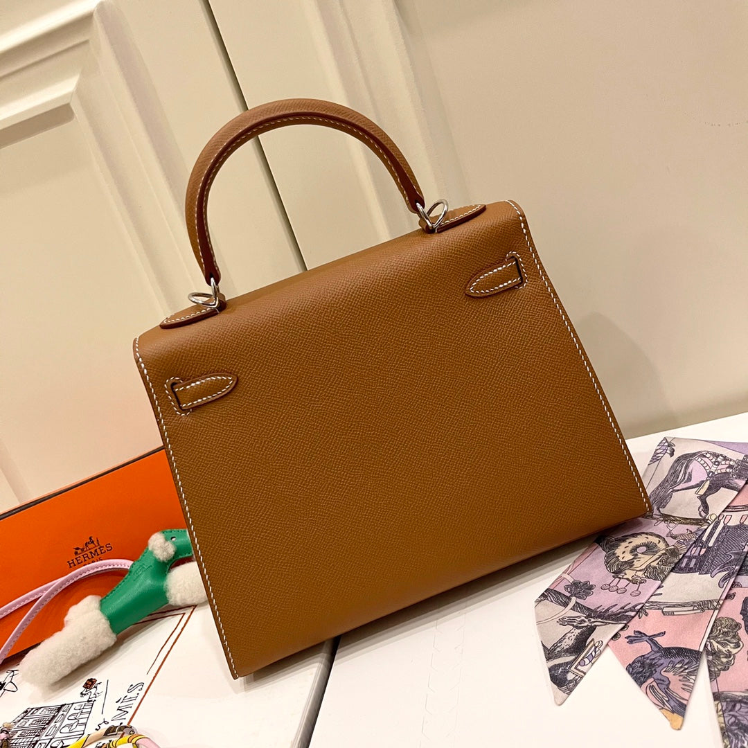 HERMES KELLY 25CM GOLD EPSOM LEATHER SILVER HARDWARE