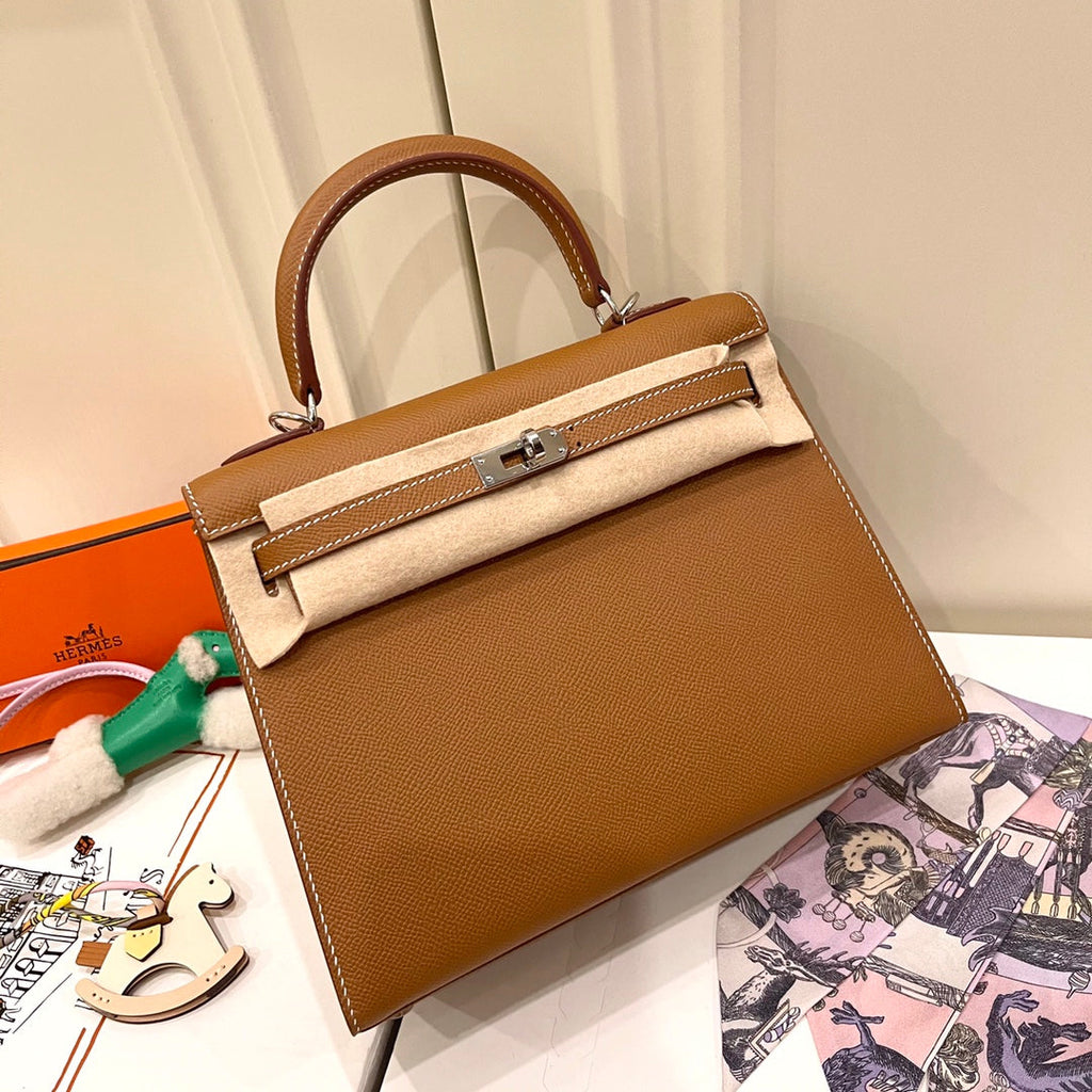 HERMES KELLY 25CM GOLD EPSOM LEATHER SILVER HARDWARE