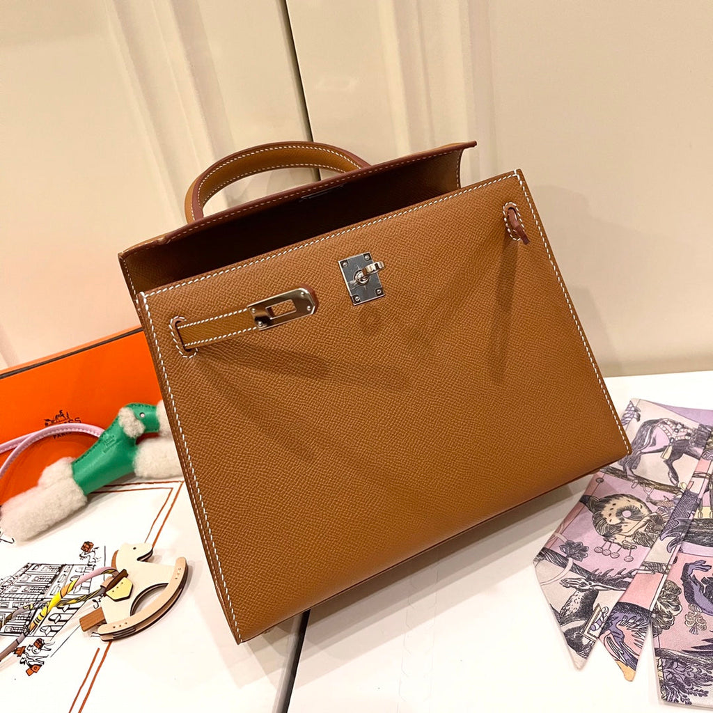 HERMES KELLY 25CM GOLD EPSOM LEATHER SILVER HARDWARE