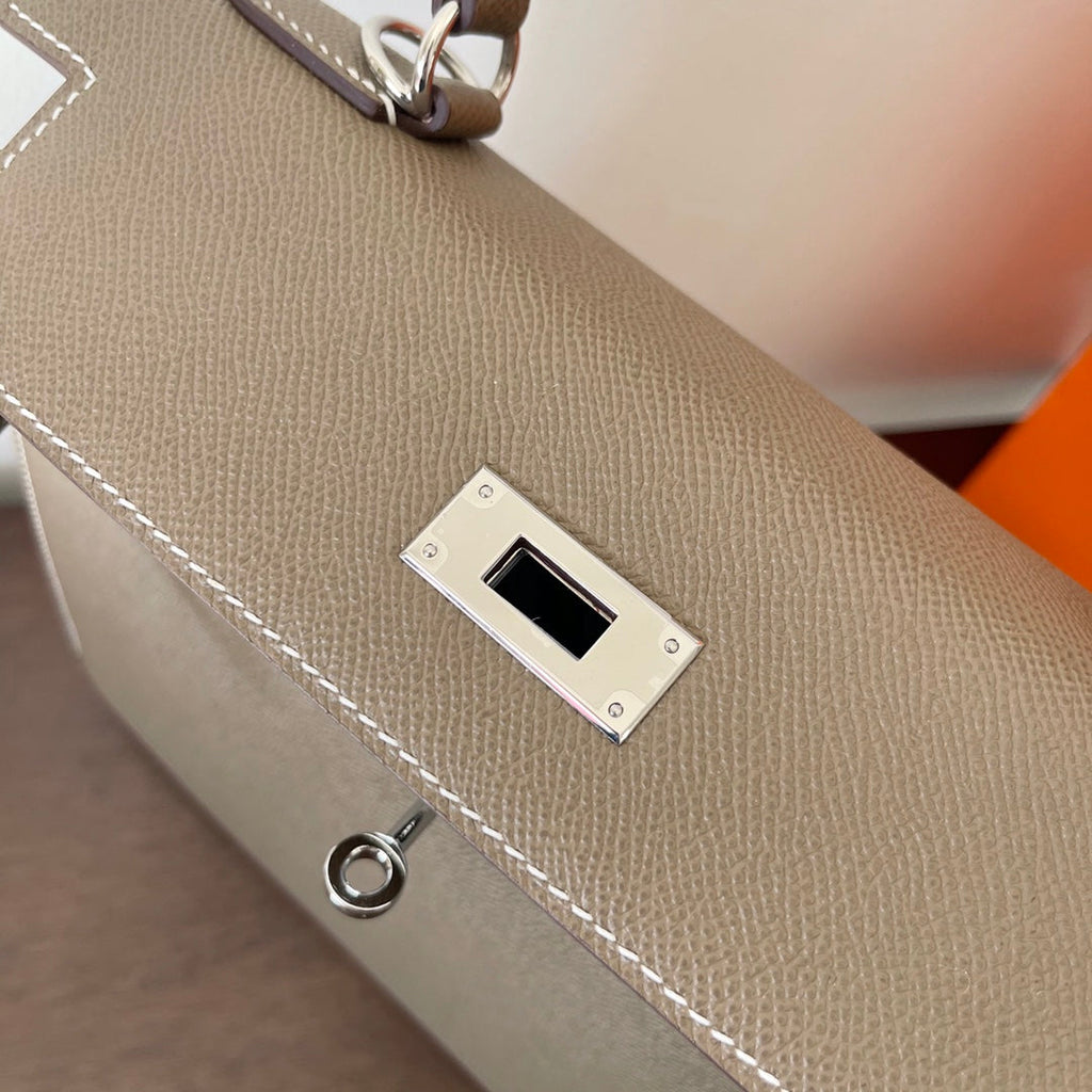 HERMES KELLY 28CM ETAIN EPSOM LEATHER SILVER HARDWARE