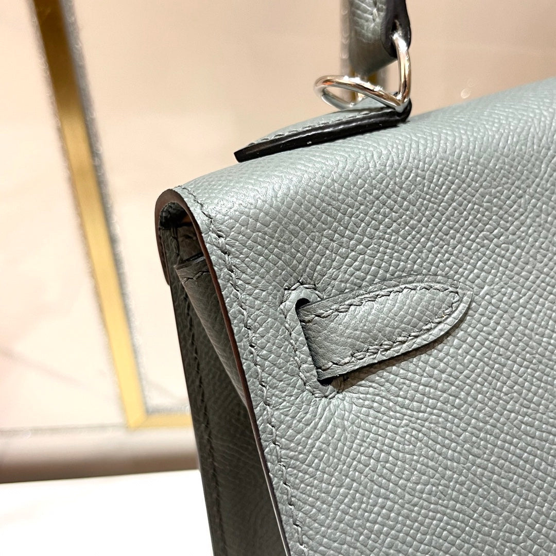 HERMES KELLY 25CM GRIS MOUETTE EPSOM LEATHER SILVER HARDWARE
