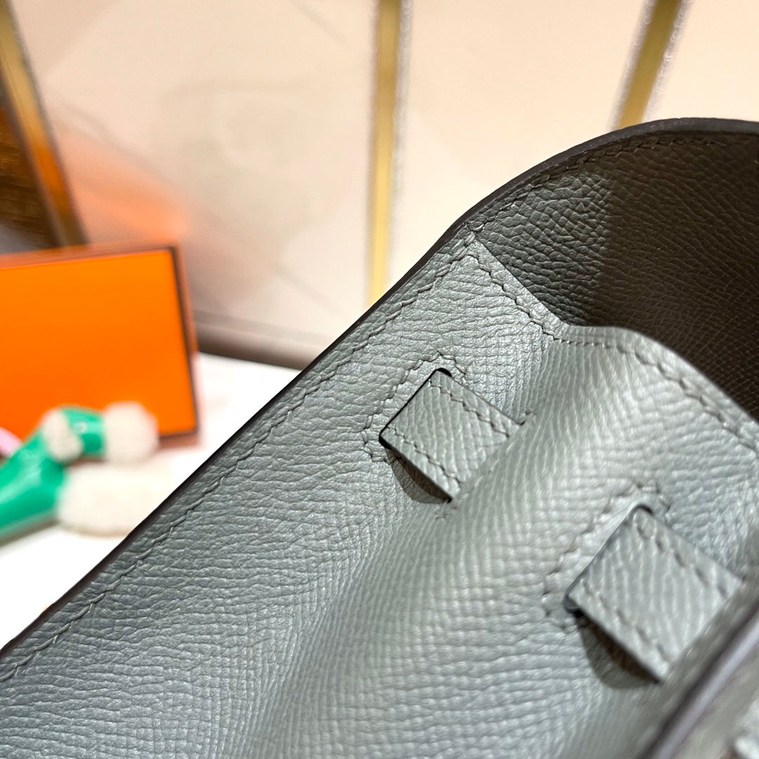 HERMES KELLY 25CM GRIS MOUETTE EPSOM LEATHER SILVER HARDWARE