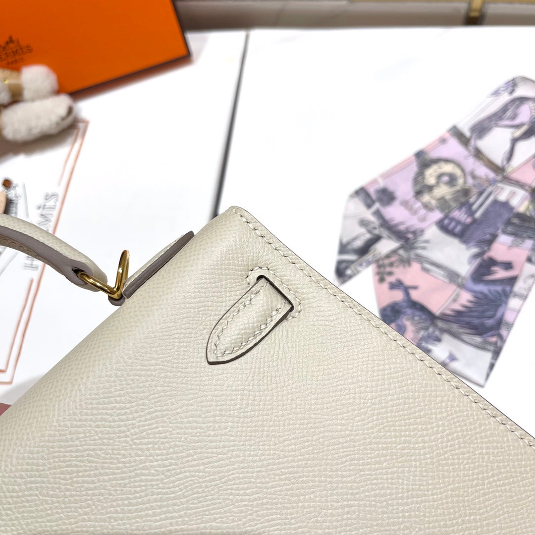 HERMES KELLY 25CM WHITE EPSOM LEATHER GOLD HARDWARE
