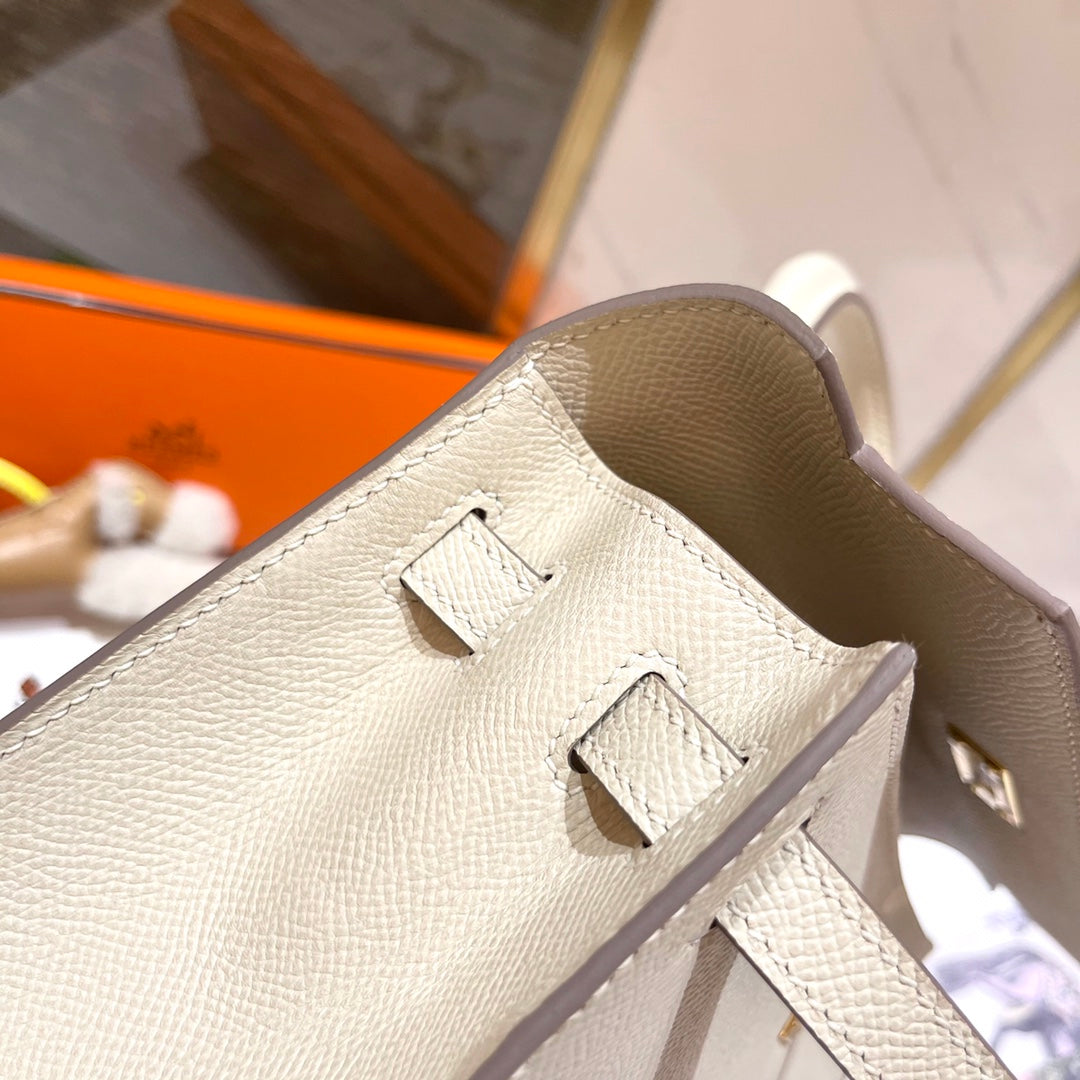 HERMES KELLY 25CM WHITE EPSOM LEATHER GOLD HARDWARE