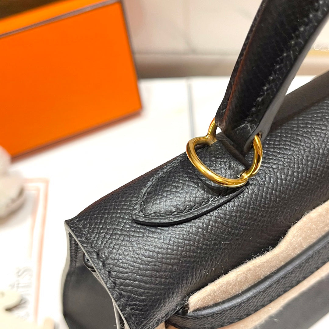HERMES KELLY 25CM BLACK EPSOM LEATHER GOLD HARDWARE