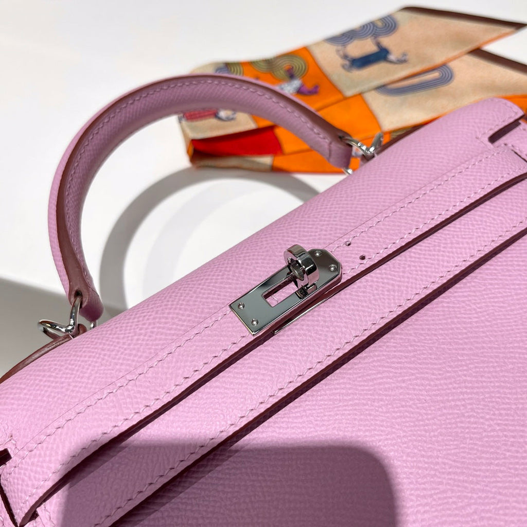 HERMES KELLY 25CM PINK EPSOM LEATHER SILVER HARDWARE