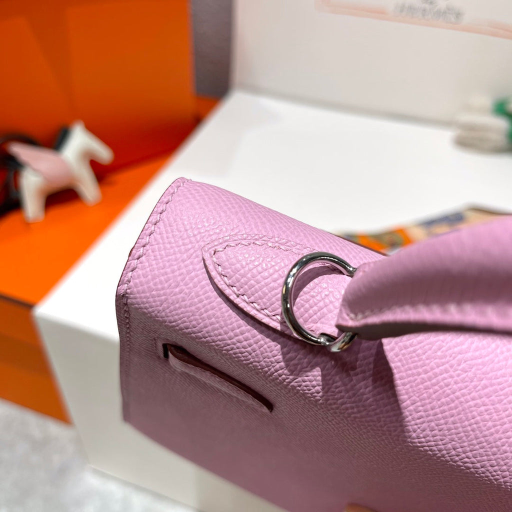 HERMES KELLY 25CM PINK EPSOM LEATHER SILVER HARDWARE