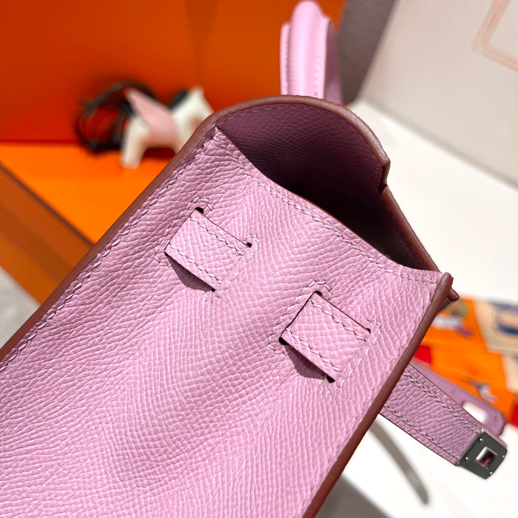 HERMES KELLY 25CM PINK EPSOM LEATHER SILVER HARDWARE