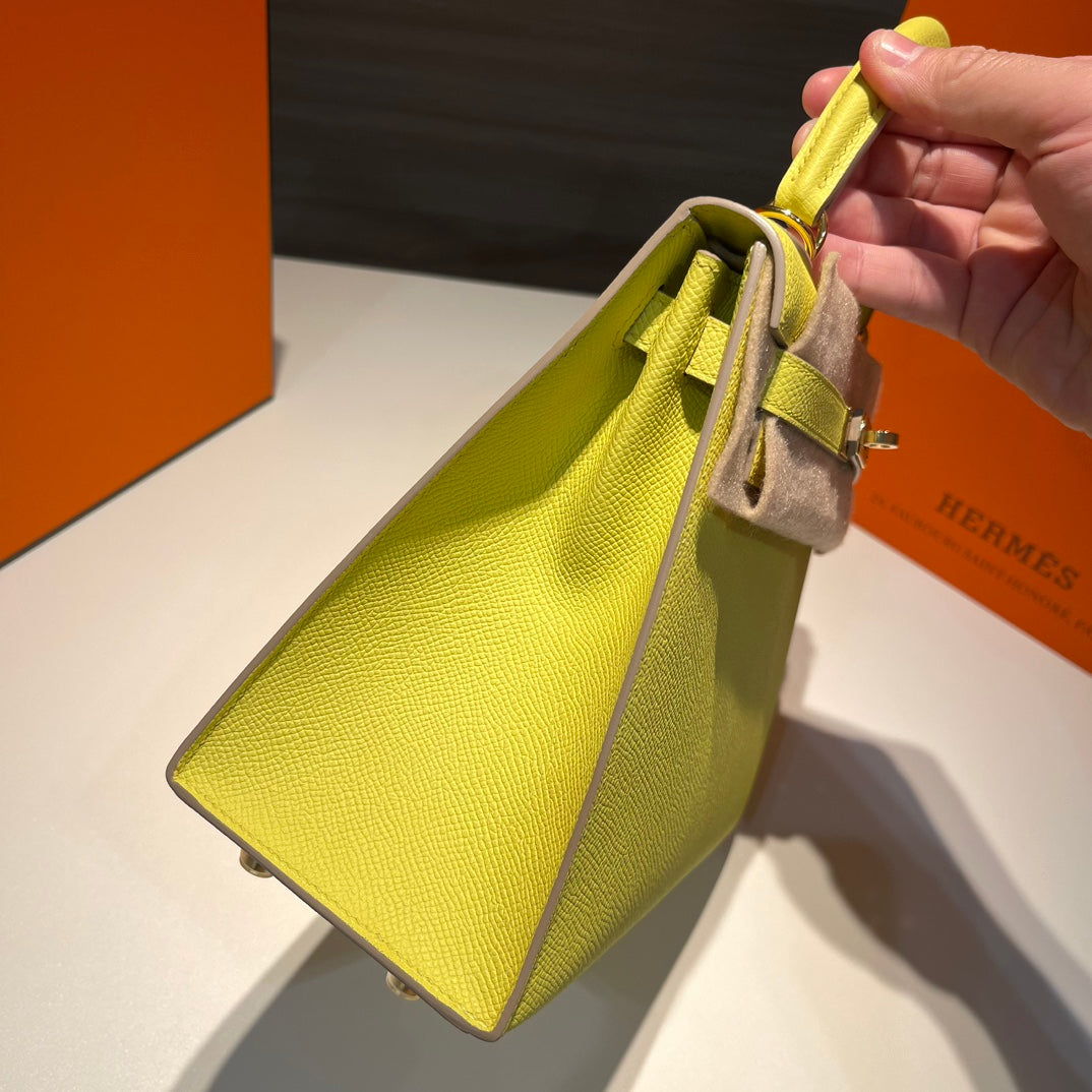 HERMES KELLY 25CM LIME EPSOM LEATHER GOLD HARDWARE