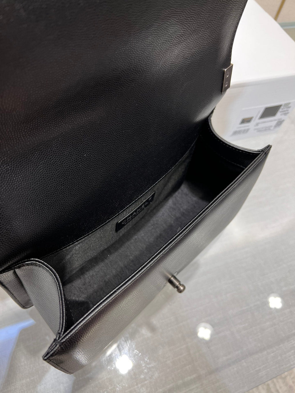 CHANEL BOY BAG MEDIUM 25 BLACK CAVIAR RUTHENIUM HARDWARE