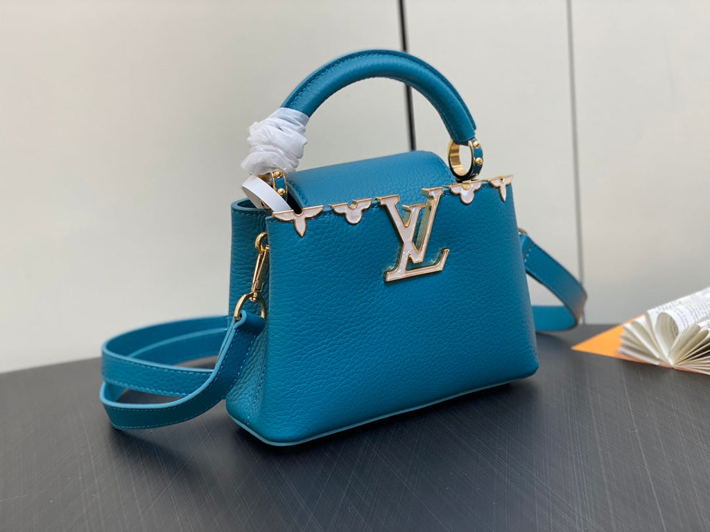 LOUIS VUITTON CAPUCINES MINI 21 BLUE TAURILLON GOLD  HARDWARE