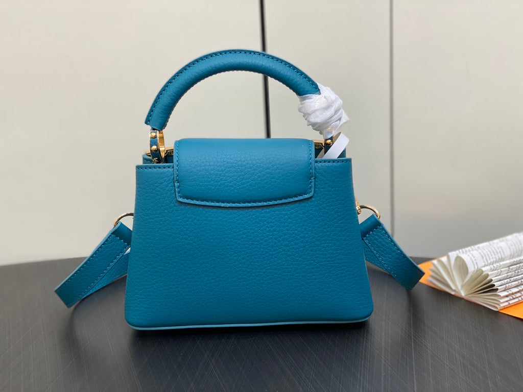 LOUIS VUITTON CAPUCINES MINI 21 BLUE TAURILLON GOLD  HARDWARE
