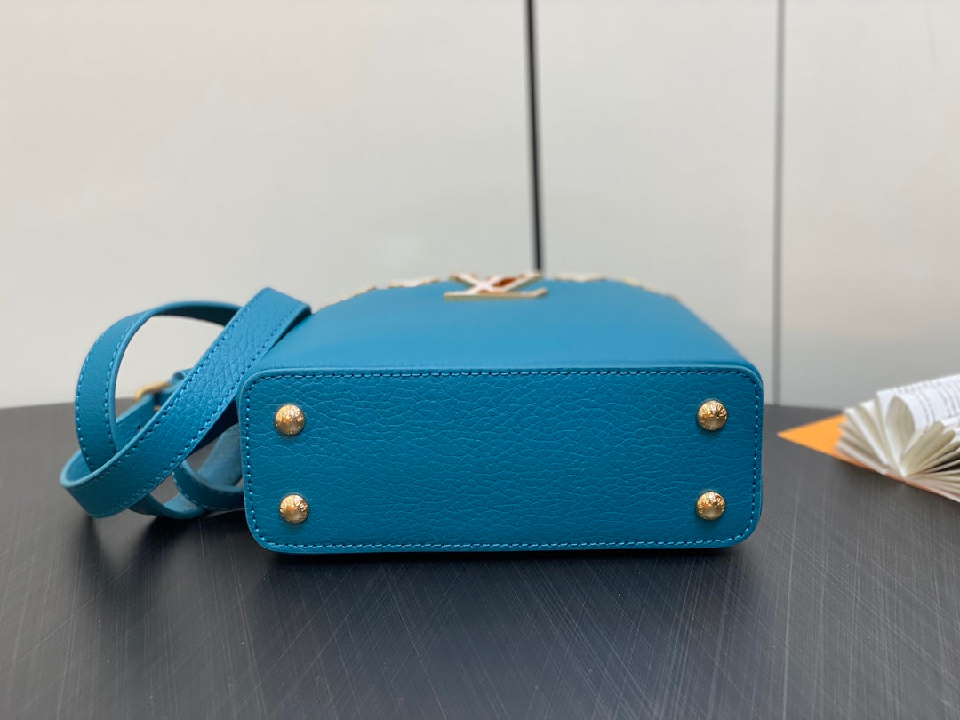 LOUIS VUITTON CAPUCINES MINI 21 BLUE TAURILLON GOLD  HARDWARE