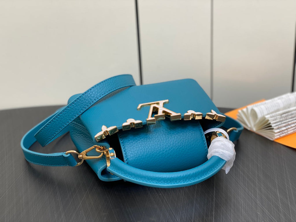 LOUIS VUITTON CAPUCINES MINI 21 BLUE TAURILLON GOLD  HARDWARE