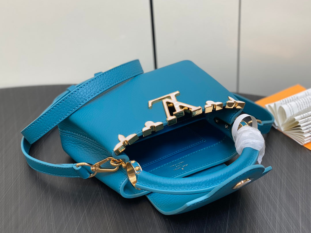 LOUIS VUITTON CAPUCINES MINI 21 BLUE TAURILLON GOLD  HARDWARE